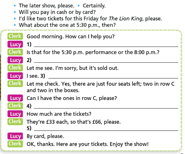 3d. Everyday English - Unit 3. Arts & Music - SBT Tiếng Anh 7 Right on! 2 1