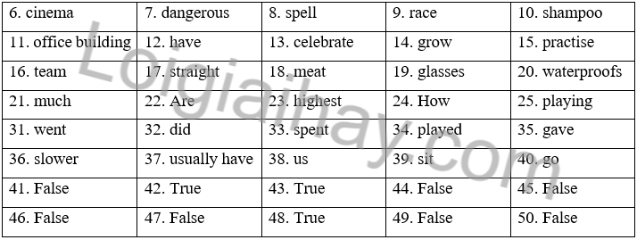 Đề thi học kì 2 Tiếng Anh 6 Friends Plus - Đề số 5 1 1