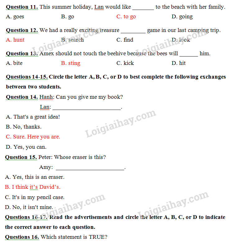 Đề thi vào lớp 6 môn Tiếng Anh trường Nguyễn Tất Thành năm 2023 1 2