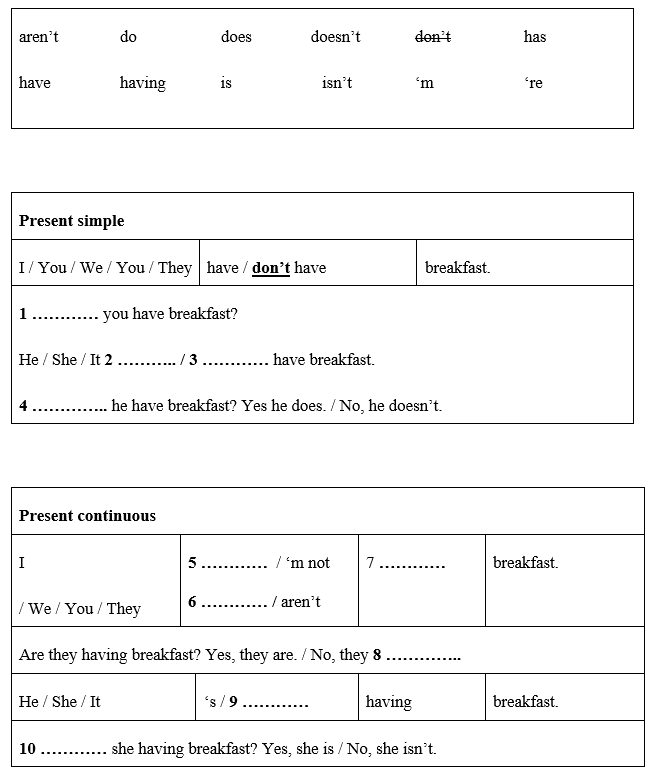 Language Focus: Present simple and present continuous - Starter Unit - SBT Tiếng Anh 8 Friends Plus 0 1