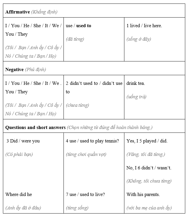 Language Focus: Used To - Unit 1. Fads and fashions - SBT Tiếng Anh 8 Friends Plus 0 1