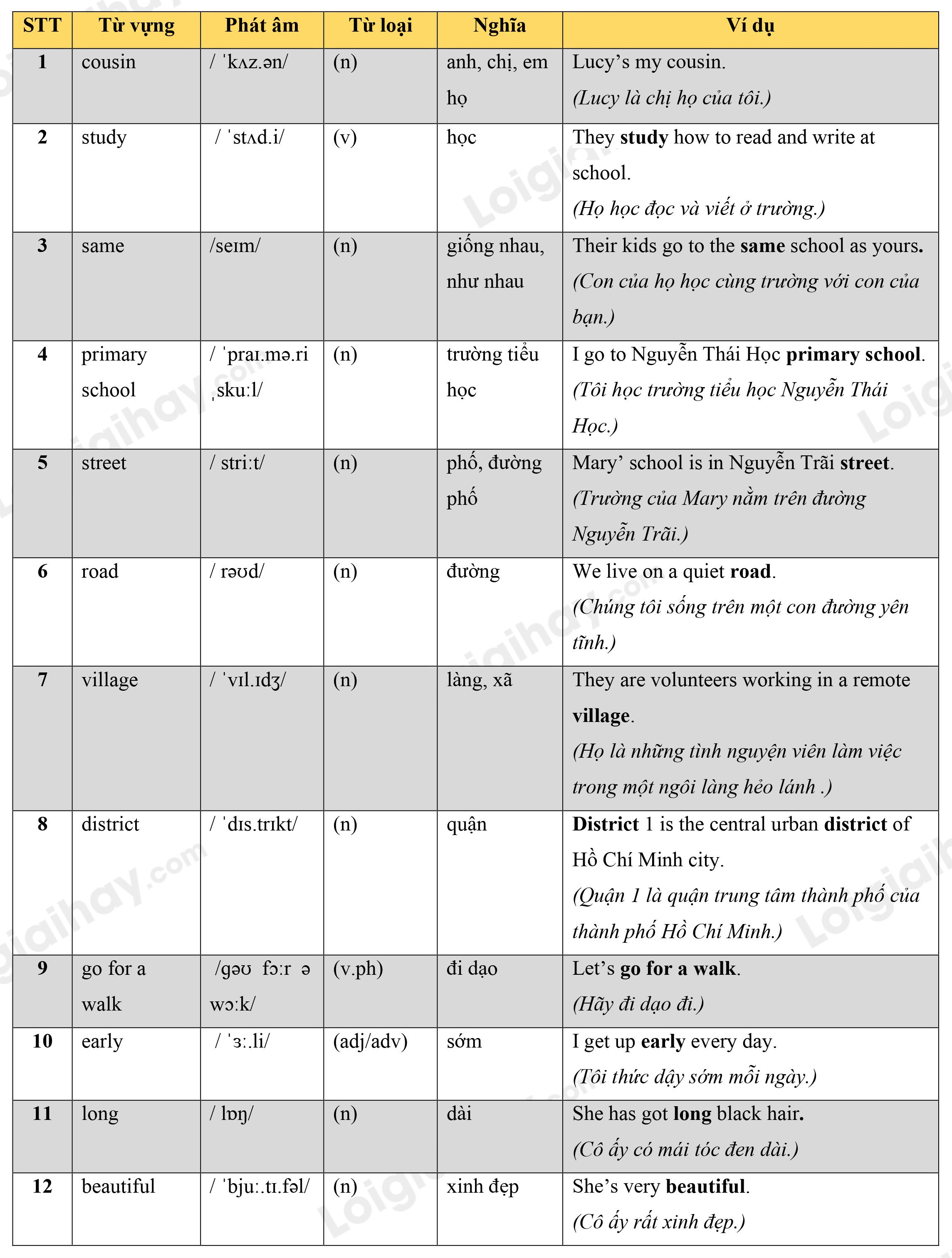 Lý thuyết Từ vựng - Ôn hè Tiếng Anh lớp 4 5 1