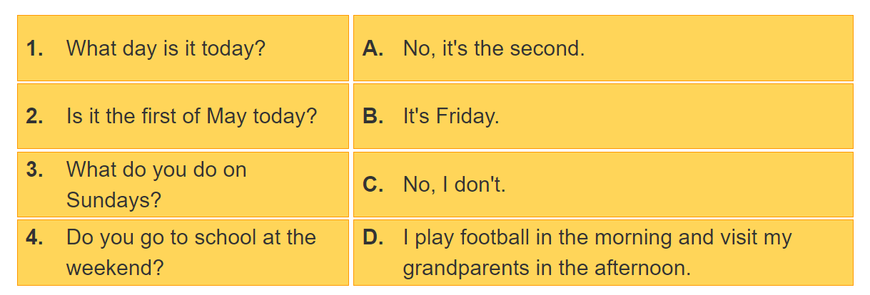 Unit 3. What day is it today? trang 12 Sách bài tập (SBT) Tiếng Anh 4 mới 4 1