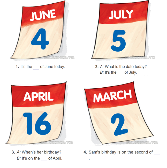 Unit 4. When's your birthday? trang 16 Sách bài tập (SBT) Tiếng Anh 4 mới 1 1