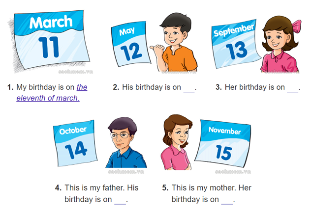Unit 4. When's your birthday? trang 16 Sách bài tập (SBT) Tiếng Anh 4 mới 4 1