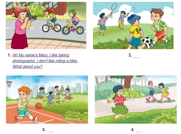 Unit 7. What do you like doing? trang 28 Sách bài tập (SBT) Tiếng Anh 4 mới 10 1