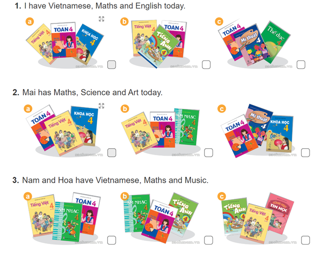 Unit 8. What subject do you have today? trang 32 Sách bài tập (SBT) Tiếng Anh 4 mới 3 1