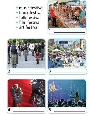 Vocabulary: Festivals and Activiest-Types of entertainment - Unit 3. Arts and Music - SBT Tiếng Anh 7 Right on! 0 1