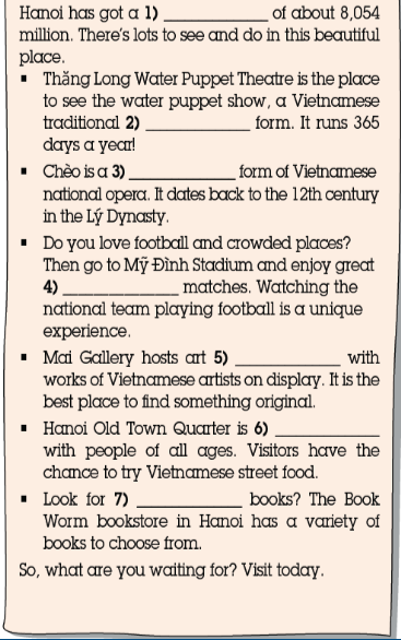 Vocabulary: Festivals and Activiest-Types of entertainment - Unit 3. Arts and Music - SBT Tiếng Anh 7 Right on! 2 1