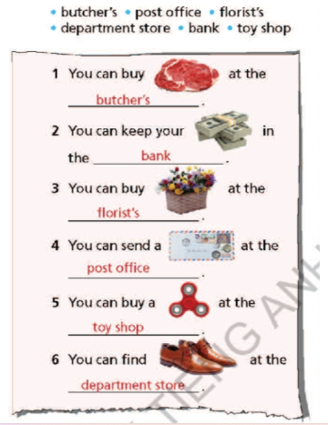 Vocabulary: Shop and services - Unit 5. Travel and Transportation - SBT Tiếng Anh 7 Right on! 0 2