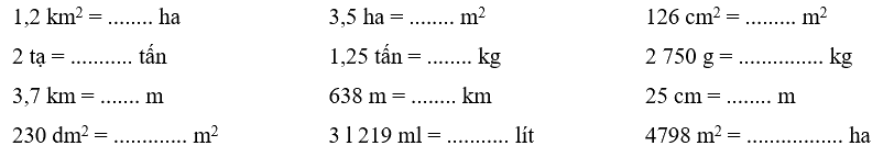 Đề cương ôn tập học kì 1 Toán 5 - Chân trời sáng tạo 10